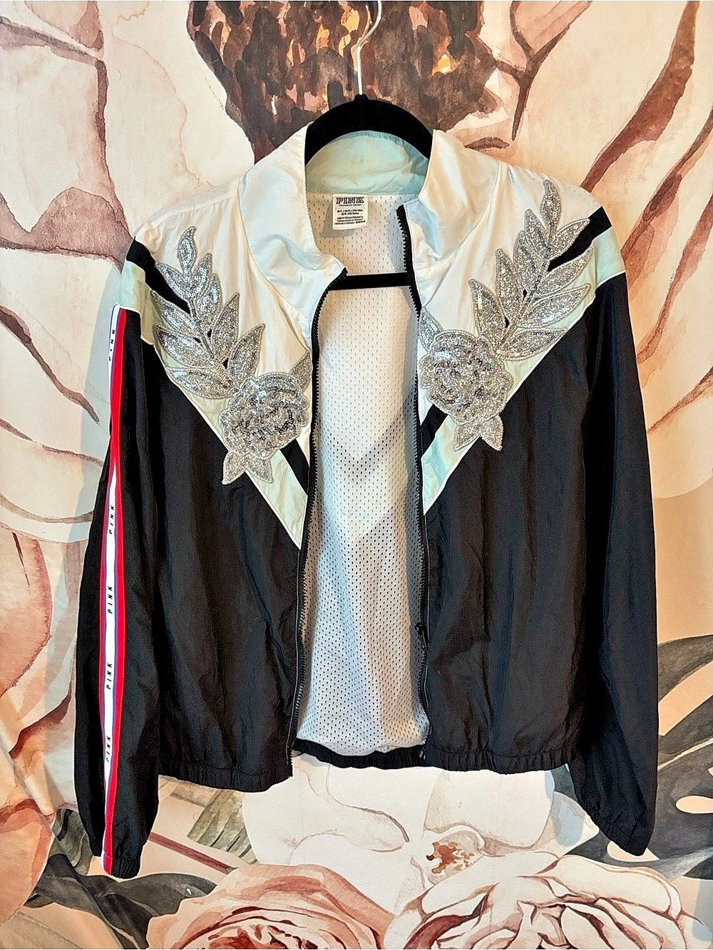 PINK Color Block Sequin Varsity Jacket Size Medium/Large Like New